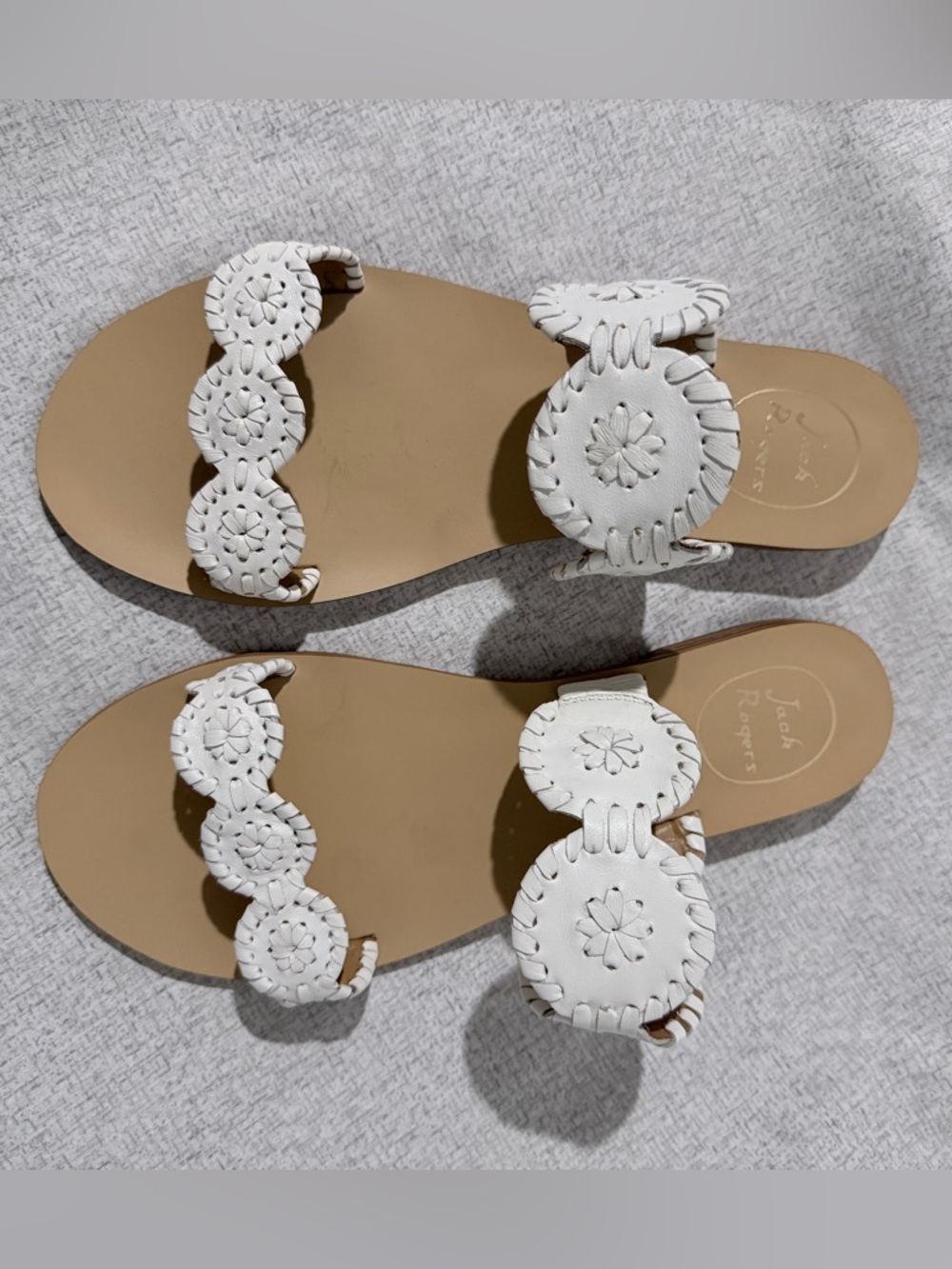 Jack Rogers White Leather Whipstitch Slide Sandals